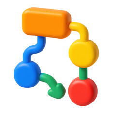 Cartoon plastic style icon representing a complex algorithm path connecting different nodes, on transparent background