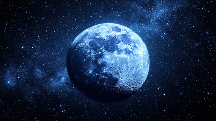 Obraz premium Blue moon, cosmic nebula backdrop, space, celestial, artwork