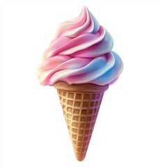 soft ice cream in cone, isolated on white background, detailed vector food illustration