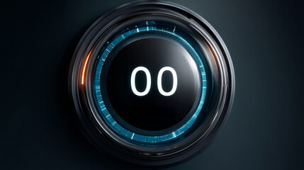 Digital countdown timer displaying zero, featuring sleek design with blue accents and modern interface, perfect for retirement