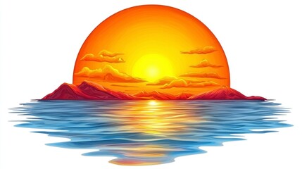 Fototapeta premium Realistic Sunrise Over Calm Waters in Morning Sun Drenched Scene