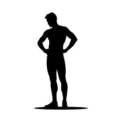 Fototapeta premium Athlete silhouette posing confidently on white background, fitness determination