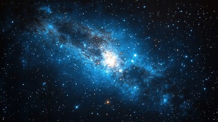 Naklejka premium Blue spiral galaxy, cosmic dust, stellar birth, deep space, background stars, science education