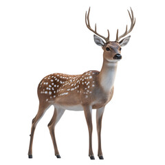 Realistic illustration of a spotted fallow deer with impressive antlers isolated against a black background
