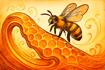 Bee on Golden Honeycomb Wave