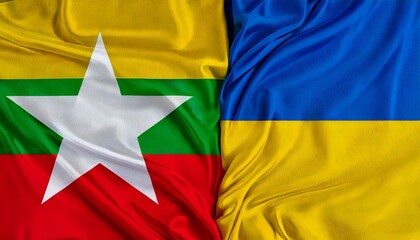 ミャンマーの国旗とウクライナの国旗。(Myanmar flag and Ukraine flag.)
