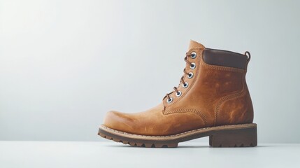 Stylish leather boots captured in a side profile view, showcasing their craftsmanship and design on a clean white surface in a contemporary setting