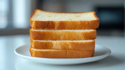 Stack of golden toasted white bread slices on a minimalistic ceramic plate, illuminated with bright soft lighting for a warm morning feel and culinary elegance