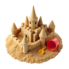 Joyful summer beach sandcastle play with bucket and shovel toy