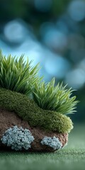 Lush greenery atop a miniature earthy mound.