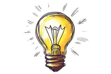 Illustration of a glowing light bulb in sketch style, symbolizing creativity and innovation. Ideal for concepts of ideas and inspiration