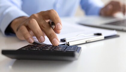A Accounting and payroll systems, featuring calculators, bank documents, and payment processing. Businesses dealing with money management, loan applications, and tax services financial solutions.