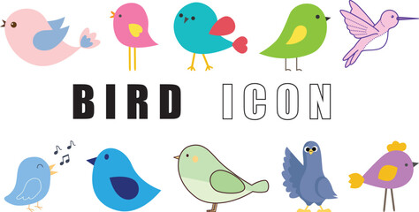 Set of Bird icon,cute bird,cartoon bird,flying bird vector icon design