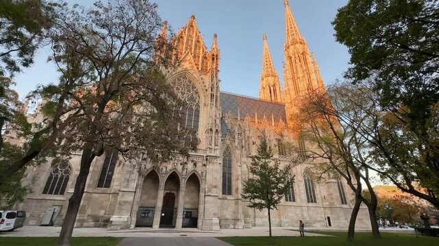 Side facade of the Neo-Gothic Votive Church in Vienna