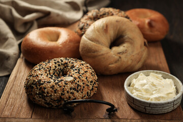 Various Flavour Bagels with Cream Cheese Spread