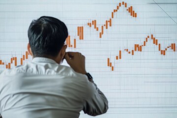 Man analyzing Bitcoin trends and price graphs at a modern office during the afternoon hours