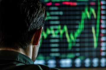 Man analyzes Bitcoin trends and price graphs in a digital workspace during evening hours