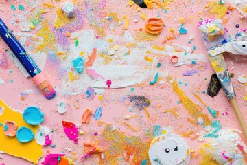 Creative playtime with glue, glitter, and stickers brings joyful mess to the table