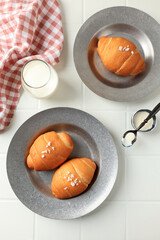 Top View Salt Bread or Shio Pan, Japanese Sea Salt Butter Bread Rolls