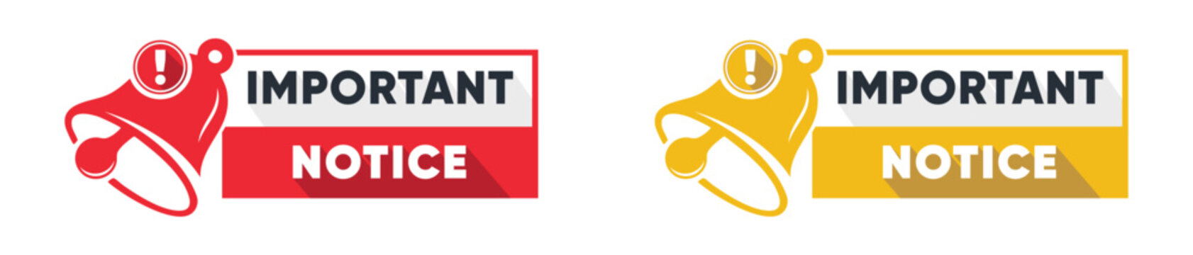 Important Notice Labels with Megaphone Icons in Red and Yellow