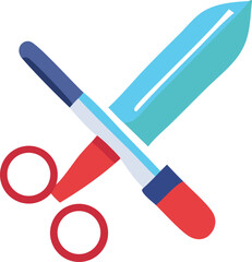 Abstract colorful illustration of scissors and a capsule intertwined