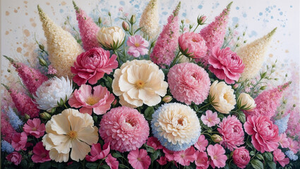 Oil painting style delicate flowers in front of dreamy background