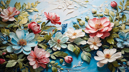 Oil painting style delicate flowers in front of dreamy background