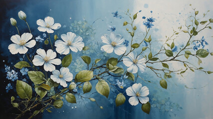 Oil painting style delicate flowers in front of dreamy background