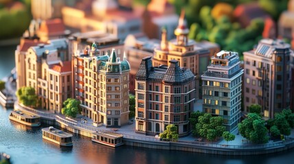 Realistic Cityscape with Detailed Architectural Features