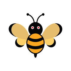 Cute cartoon bee illustration with black and yellow colors on a clean white background