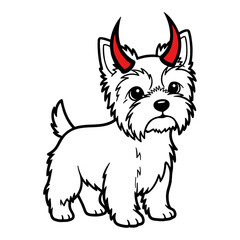yorkshire terrier dog with demon horns funny sketch