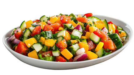 A vibrant and nutritious chopped vegetable salad featuring a variety of fresh colorful ingredients like bell peppers onions tomatoes and cucumbers in a bowl