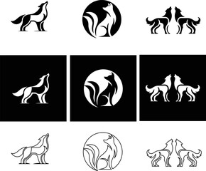 wolf, Jackal, fox, logo vector icon set, simple, clean, flat, outline and button style animal icons for logos.