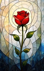Stained Glass Red Rose Geometric Mosaic Floral Art