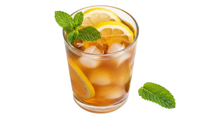 Isolated Glass of Iced Tea with Lemon and Mint