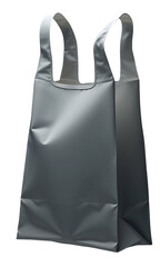 Simple empty grey plastic shopping bag with handles standing upright