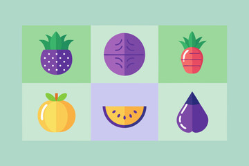 vegetable icon set eggplant watermelon cabbage
