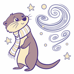 Playful Otter illustration Starry night SVG (with a scarf)