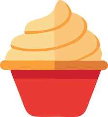 A simple illustration of a creamy yellow dessert in a red cup