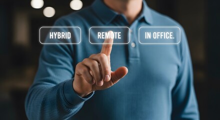 Man Choosing Hybrid Remote or In Office Work Options on a Digital Interface