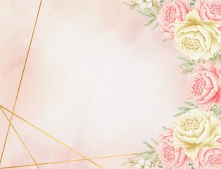 Watercolor Floral Frame with Golden Geometric