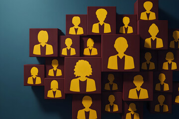 Human resources team management concept with people icons on cubes for business growth and success