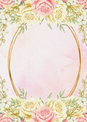 Watercolor Floral Frame with Gold Oval