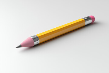 Isolated Yellow Pencil with Pink Lead and Eraser on a White Background Surface