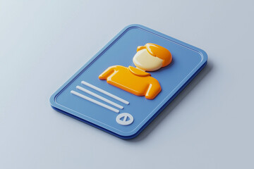 Isometric Blue ID Card with 3D Person Icon, White Stripes, and Bottom Circle Detail