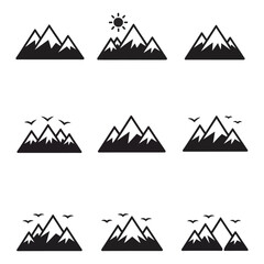Black mountain silhouette set nature landscape vector
