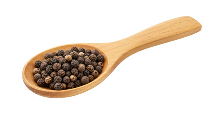 Isolated Black Peppercorns in Spoon