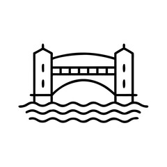 Simple line drawing of a bridge over a city canal concept of urban space  