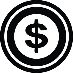 Bold black dollar sign icon within concentric circles design element