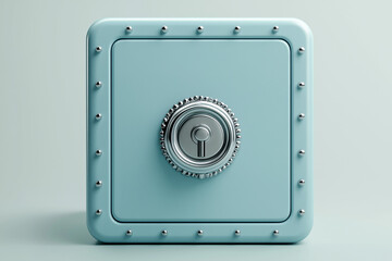 Pale Blue Safe with Silver Combination Lock and Rivets Security Concept
